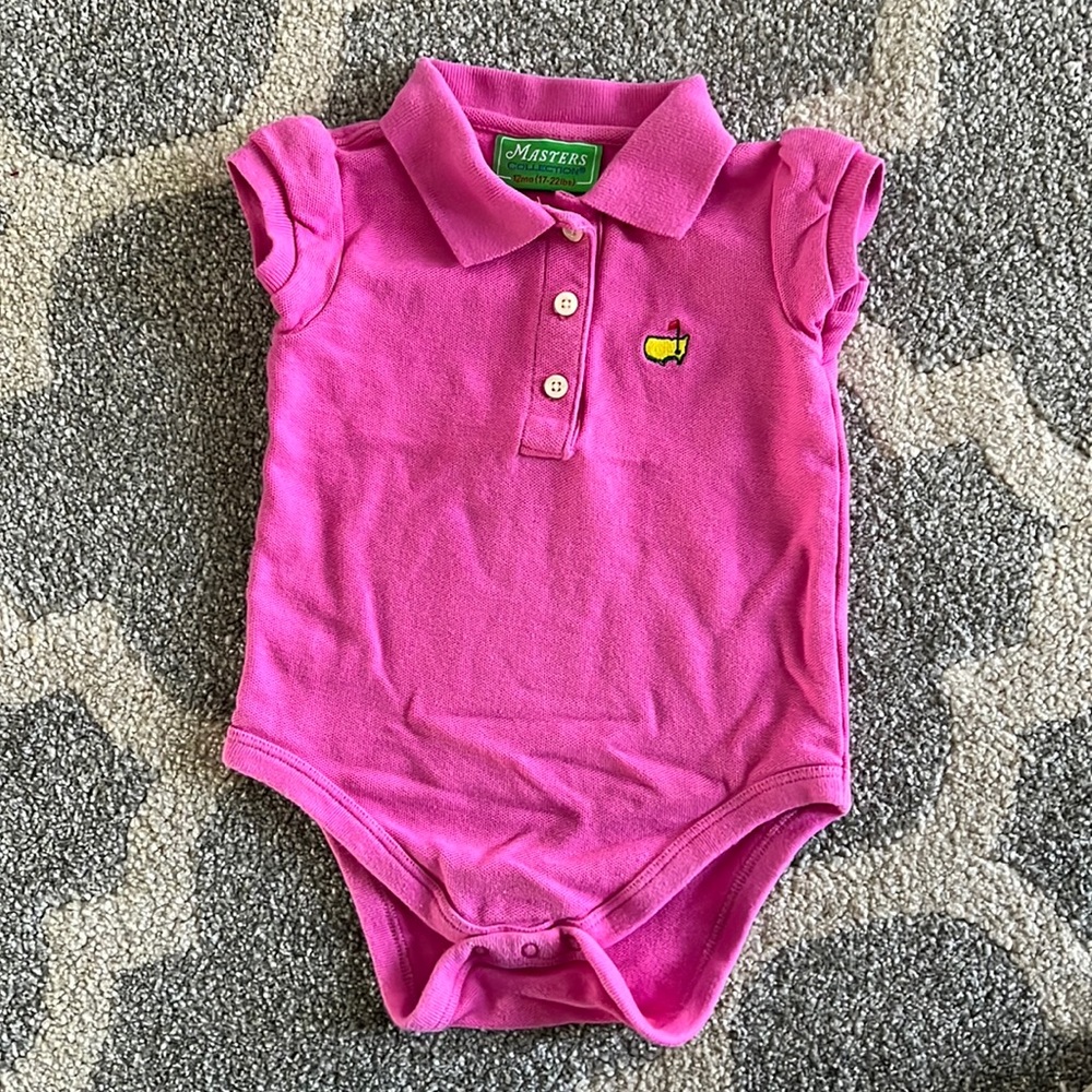 Masters Pink Polo One-Piece Bodysuit with Yellow Logo